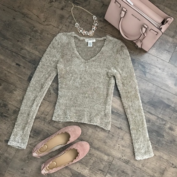 suspicious lines Sweaters - Champagne Fuzzy Knit Cropped Sweater
